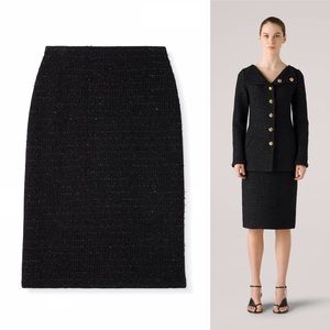 St. John Mini Shimmer Textured Knit Caviar Black Metallic Pencil Skirt Sz 8